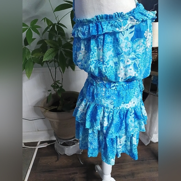 Blue Floral Ruffle Dress Rompers - Picture 8 of 14